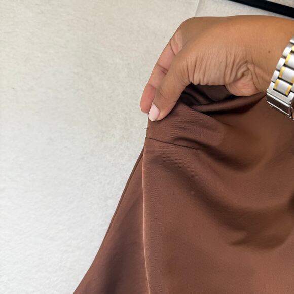 Lulus Satin Halter Midi Dress Brown Sz L NWT | Open Back Wedding Guest Gown - Picture 8 of 16